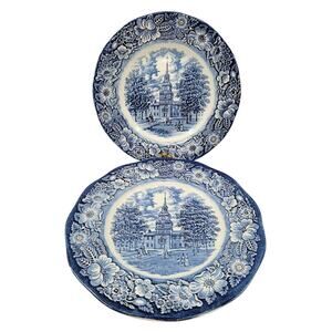 Staffordshire Vintage Liberty‎ Blue 1776 Colonial Transferware 2 Dinner Plate 11